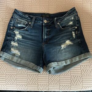 Silver Beans Dark Blue Distressed Boyfriend Jean Shorts